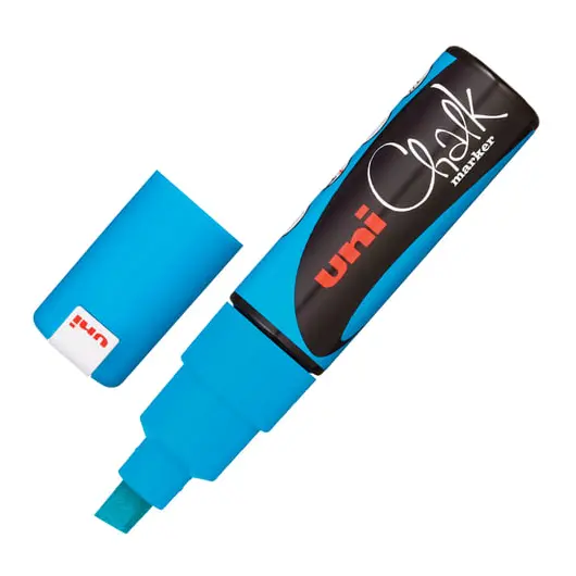 Маркер меловой UNI &quot;Chalk&quot;, 8 мм, СИНИЙ, влагостираемый, для гладких поверхностей, PWE-8K L.BLUE, фото 1