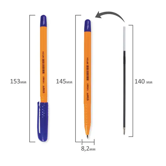 Ручка шариковая STAFF, СИНЯЯ, шестигранная, корпус оранжевый, узел 1 мм, линия письма 0,5 мм, 142661, фото 7