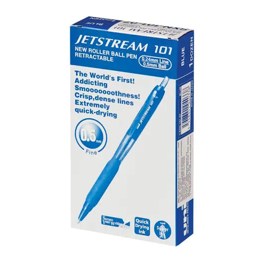 Ручка шариковая масляная автоматическая с грипом UNI &quot;JetStream&quot;, СИНЯЯ, узел 0,5 мм, линия письма 0,24 мм, SXN-101-05 BLUE, фото 2