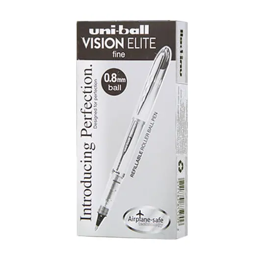 Ручка-роллер UNI-BALL &quot;Vision Elite&quot;, ЧЕРНАЯ, корпус серый, узел 0,8 мм, линия письма 0,6 мм, UB-200(08)BLACK, фото 2