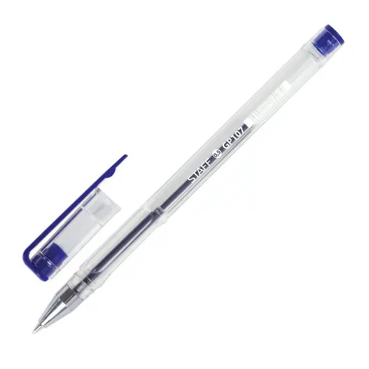 Ручка гелевая STAFF, СИНЯЯ, корпус прозрачный, хромированные детали, узел 0,5 мм, линия письма 0,35 мм, 142788, фото 1