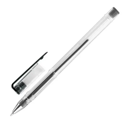 Ручка гелевая STAFF, ЧЕРНАЯ, корпус прозрачный, хромированные детали, узел 0,5 мм, линия письма 0,35 мм, 142789, фото 2