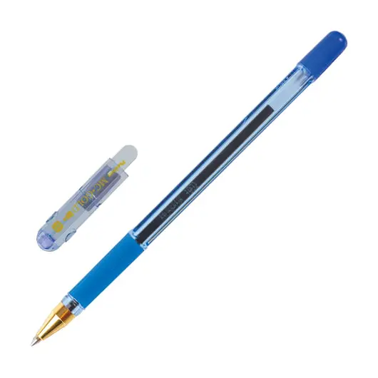 Ручка шариковая масляная с грипом MUNHWA &quot;MC Gold&quot;, СИНЯЯ, корпус тонированный синий, узел 0,7 мм, линия письма 0,5 мм, BMC07-02, фото 1
