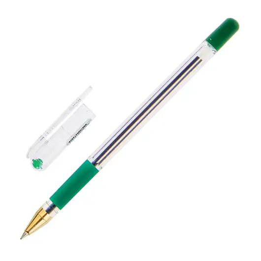 Ручка шариковая масляная с грипом MUNHWA &quot;MC Gold&quot;, зеленая, корпус прозрачный, узел 0,5 мм, линия письма 0,3 мм, BMC-04, фото 1