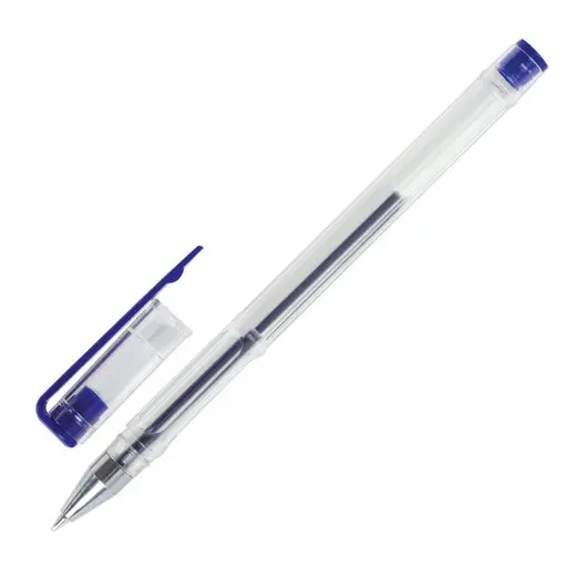 Ручка гелевая STAFF, СИНЯЯ, корпус прозрачный, хромированные детали, узел 0,5 мм, линия письма 0,35 мм, 142788, фото 2