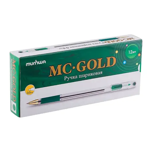 Ручка шариковая масляная с грипом MUNHWA &quot;MC Gold&quot;, зеленая, корпус прозрачный, узел 0,5 мм, линия письма 0,3 мм, BMC-04, фото 2