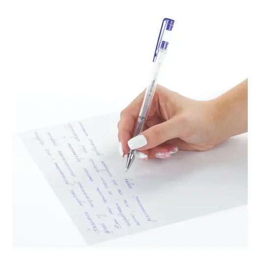 Ручка гелевая STAFF, СИНЯЯ, корпус прозрачный, хромированные детали, узел 0,5 мм, линия письма 0,35 мм, 142788, фото 8