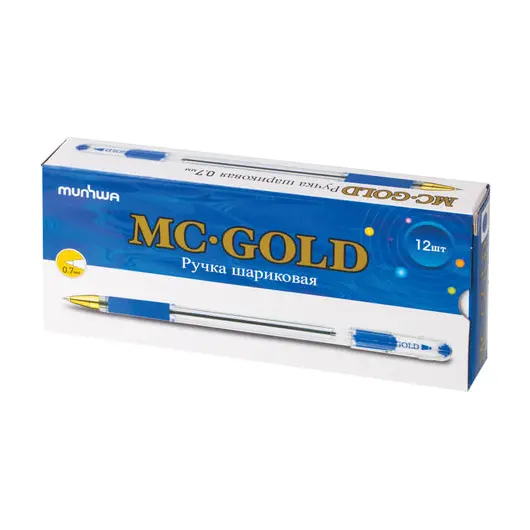 Ручка шариковая масляная с грипом MUNHWA &quot;MC Gold&quot;, СИНЯЯ, корпус тонированный синий, узел 0,7 мм, линия письма 0,5 мм, BMC07-02, фото 2