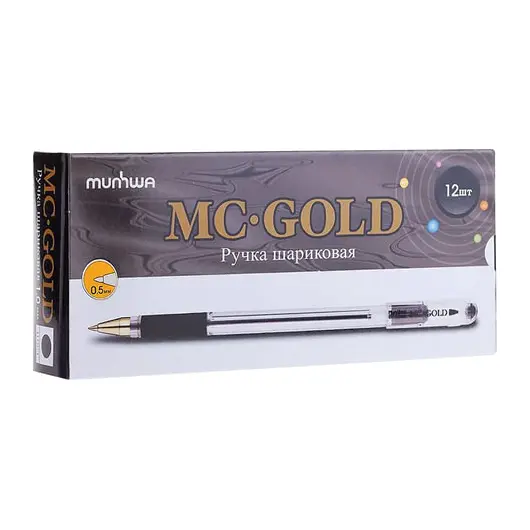 Ручка шариковая масляная с грипом MUNHWA &quot;MC Gold&quot;, ЧЕРНАЯ, корпус прозрачный, узел 0,5 мм, линия письма 0,3 мм, BMC-01, фото 2