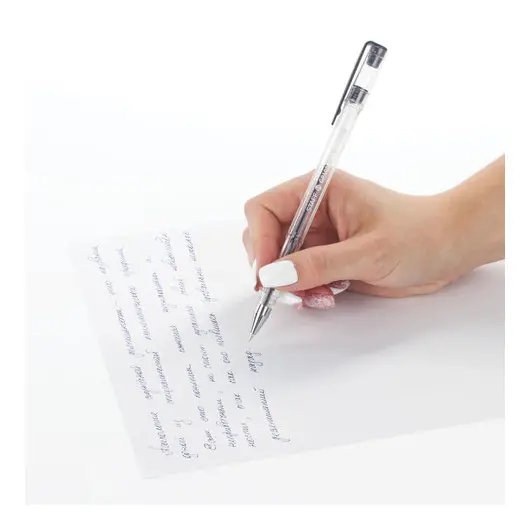 Ручка гелевая STAFF, ЧЕРНАЯ, корпус прозрачный, хромированные детали, узел 0,5 мм, линия письма 0,35 мм, 142789, фото 8