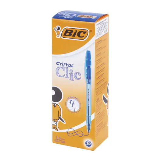 Ручка шариковая автоматическая BIC &quot;Cristal Clic&quot;, корпус тонированный, СИНЯЯ, узел 1 мм, линия письма 0,32 мм, 8507332, фото 8