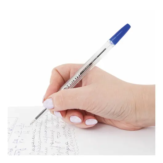 Ручка шариковая ОФИСБУРГ Line, корпус прозрачный, узел 1мм, линия письма 0,5мм, синяя, 143206, фото 7