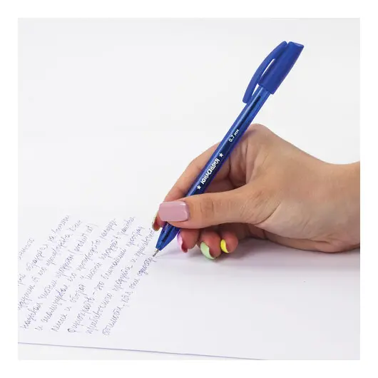 Ручка шариковая масляная ЮНЛАНДИЯ &quot;Трио&quot;, СИНЯЯ, трехгранная, корпус синий, узел 0,7мм, 143351, OBP386, фото 8