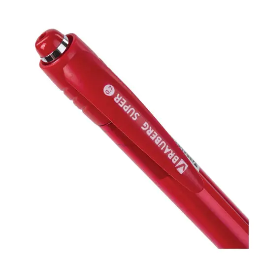 Ручка шариковая автоматическая с грипом BRAUBERG SUPER, СИНЯЯ, корпус красный, узел 0,7 мм, линия письма 0,35 мм., 143371, фото 4