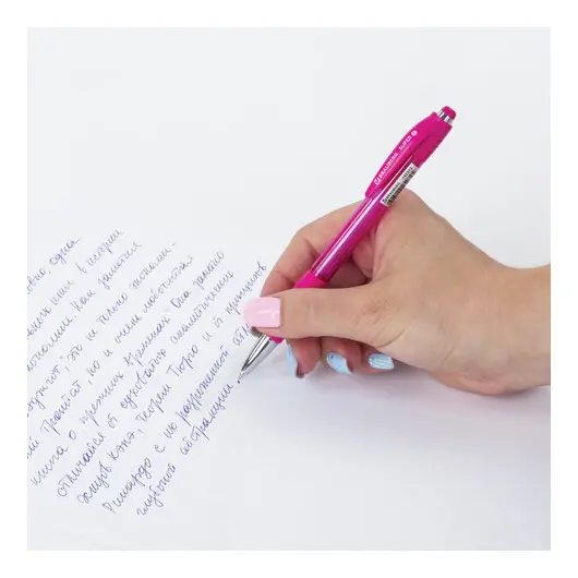 Ручка шариковая автоматическая BRAUBERG SUPER, СИНЯЯ, корпус розовый, узел 0,7 мм, линия письма 0,35 мм., 143372, фото 7