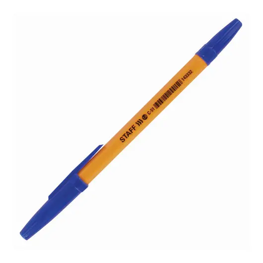 Ручка шариковая STAFF ORANGE C-51, СИНЯЯ, корпус оранжевый, узел 1 мм, линия письма 0,5 мм, 143332, фото 2