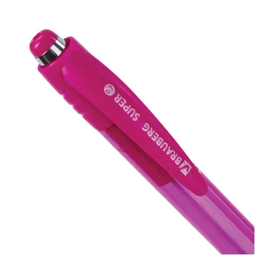 Ручка шариковая автоматическая BRAUBERG SUPER, СИНЯЯ, корпус розовый, узел 0,7 мм, линия письма 0,35 мм., 143372, фото 4