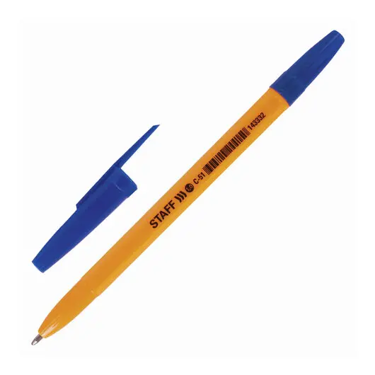 Ручка шариковая STAFF ORANGE C-51, СИНЯЯ, корпус оранжевый, узел 1 мм, линия письма 0,5 мм, 143332, фото 1