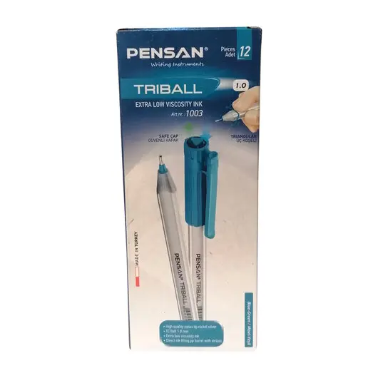 Ручка шариковая масляная PENSAN Triball, ГОЛУБАЯ, трехгранная, узел 1 мм, линия 0,5 мм, 1003/12, фото 4