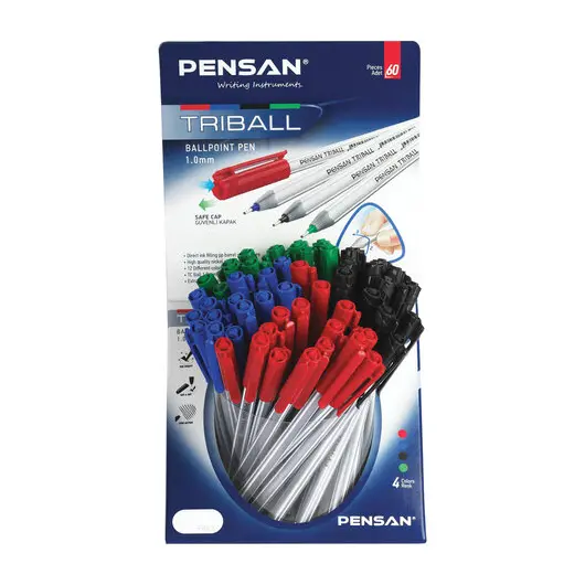 Ручка шариковая масляная PENSAN Triball Colored, классические цвета АССОРТИ, ДИСПЛЕЙ, 1003/S60-4, фото 2