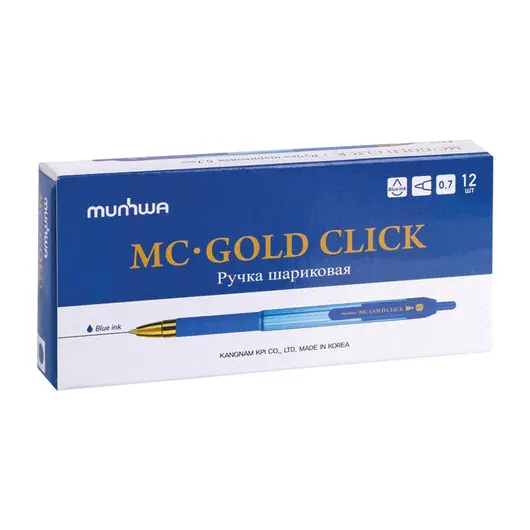 Ручка шариковая масляная автоматическая MUNHWA &quot;MC Gold Click&quot;, СИНЯЯ, узел 0,7мм, GC07-02, фото 3