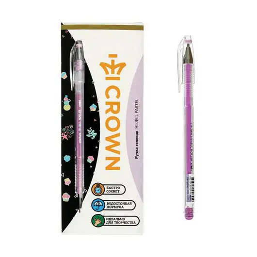 Ручка гелевая CROWN &quot;Hi-Jell Pastel&quot;, ФИОЛЕТОВАЯ ПАСТЕЛЬ, 0,8мм, линия 0,5мм, HJR-500P, ш/к 06440, фото 4