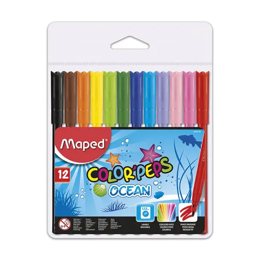 Фломастеры MAPED &quot;Color&#039;peps Ocean&quot;, 12 цветов, смываемые, вентилируемый колпачок, упаковка, европодвес, 845720, фото 2