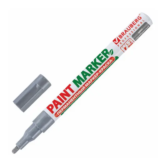 Маркер-краска лаковый (paint marker) 2 мм, СЕРЕБРЯНЫЙ, БЕЗ КСИЛОЛА (без запаха), алюминий, BRAUBERG PROFESSIONAL, 150866, фото 1