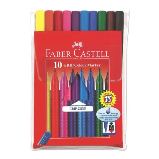 Фломастеры FABER-CASTELL &quot;Grip&quot;, 10 цветов, трехгранные, смываемые, ПВХ упаковка, 155310, фото 2