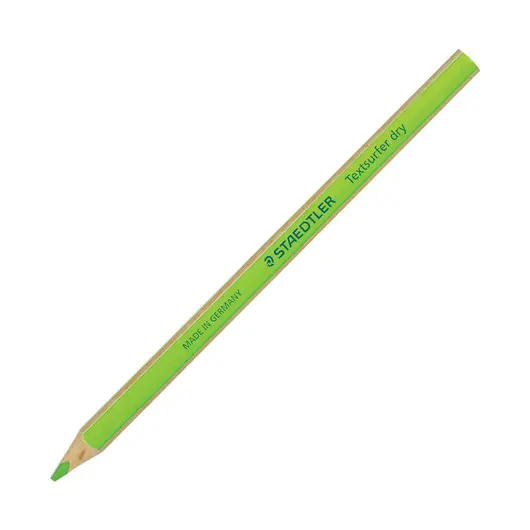 Текстовыделитель-карандаш сухой STAEDTLER, НЕОН ЗЕЛЕНЫЙ грифель 4 мм, трехгранный, 128 64-5, фото 1