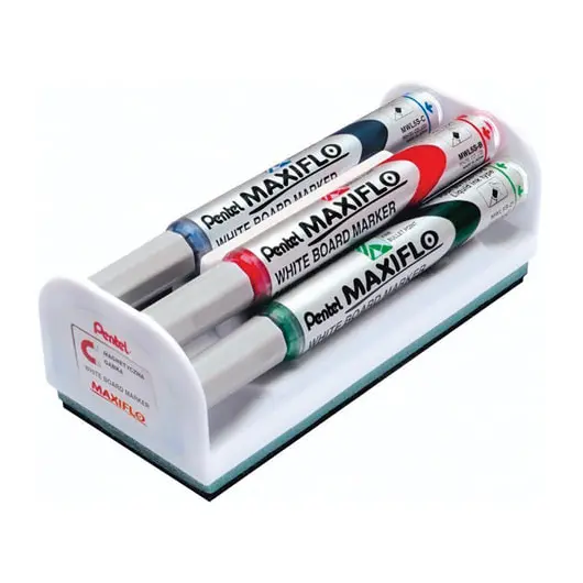 Набор для магнитно-маркерной доски (магнитный стиратель, 4 маркера), PENTEL &quot;MAXIFLO&quot;, MWL5S-4N, фото 4