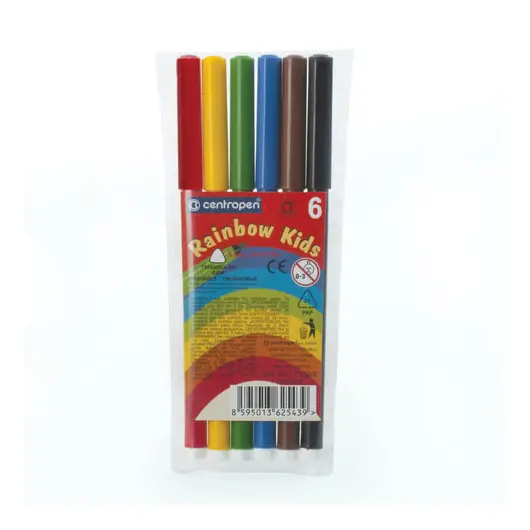 Фломастеры CENTROPEN &quot;Rainbow Kids&quot;, 6 цветов, смываемые, эргономичные, вентилируемый колпачок, 7550/06, фото 2