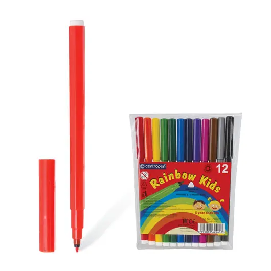 Фломастеры CENTROPEN &quot;Rainbow Kids&quot;, 12 цветов, смываемые, эргономичные, вентилируемый колпачок, 7550/12, фото 1