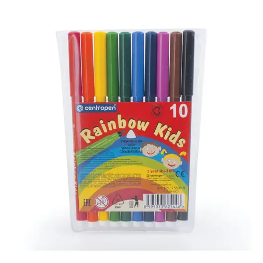 Фломастеры CENTROPEN &quot;Rainbow Kids&quot;, 10 цветов, смываемые, эргономичные, вентилируемый колпачок, 7550/10, фото 2