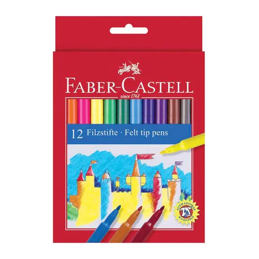 Фломастеры FABER-CASTELL, 12 цветов, смываемые, картонная упаковка, европодвес, 554212, фото 1