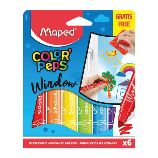 Фломастеры MAPED &quot;Color&#039;peps Window&quot; 6 цветов + салфетка, картонная упаковка, европодвес, 844820, фото 2