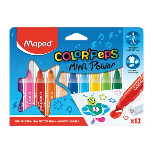 Фломастеры MAPED &quot;Color&#039;peps Jumbo Mini&quot; 12 цветов, суперсмываемые, штампы, европодвес, 846612, фото 1
