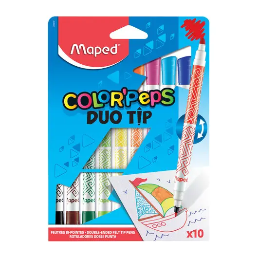 Фломастеры двусторонние MAPED &quot;Color&#039;peps Duo&quot; 10 цветов, пишущие узлы 2 и 3,9 мм, суперсмываемые, 849010, фото 3