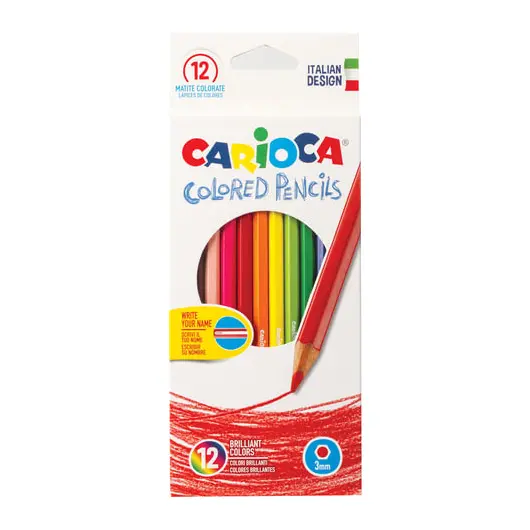 Карандаши цветные CARIOCA, 12 цветов, грифель 3 мм, шестигранные, заточенные, европодвес, 40380, фото 1