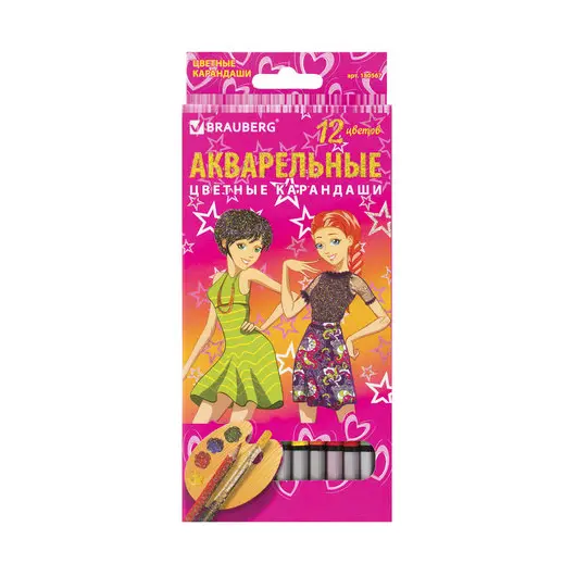 Карандаши цветные акварельные BRAUBERG &quot;Pretty Girls&quot;, 12 цветов, заточенные, картонная упаковка, 180567, фото 1