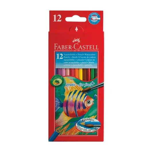 Карандаши цветные акварельные FABER-CASTELL &quot;Colour Pencils&quot;, 12 цветов + кисть, 114413, фото 1