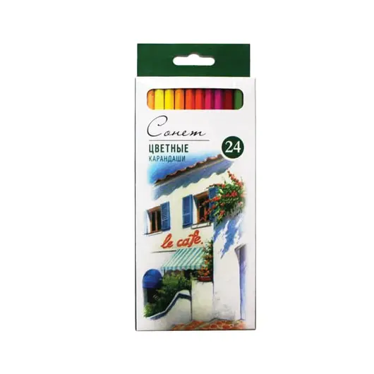 Карандаши цветные профессиональные &quot;Сонет&quot;, 24 цвета, в картонной упаковке с европодвесом, 13141433, фото 2