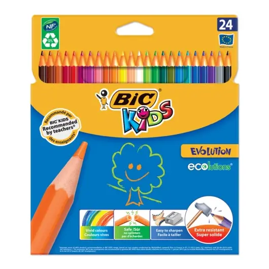 Карандаши цветные BIC &quot;Kids ECOlutions Evolution&quot;, 24 цвета, пластиковые, заточенные, европодвес, 937515, фото 1