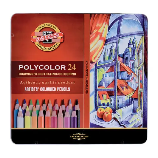 Карандаши цветные художественные KOH-I-NOOR &quot;Polycolor&quot;, 24 цвета, 3,8 мм, металлическая коробка, 3824024002PL, фото 3