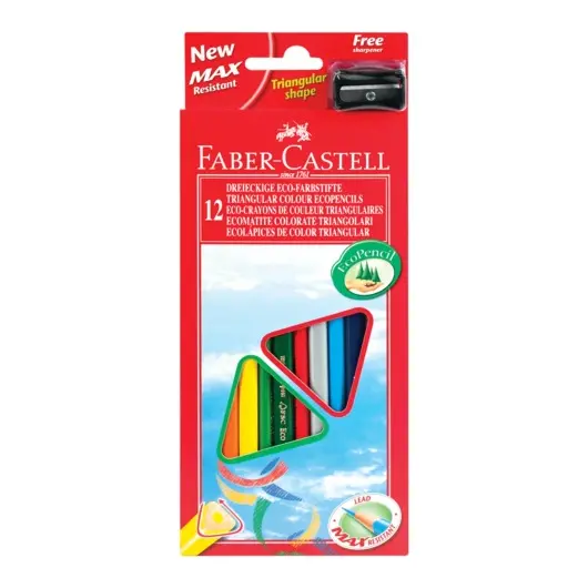Карандаши цветные FABER-CASTELL, 12 цветов, трехгранные, с точилкой, упаковка с подвесом, 120523, фото 1