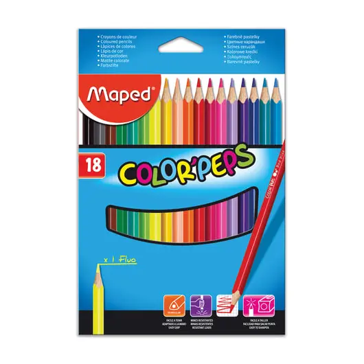 Карандаши цветные MAPED &quot;Color Pep&#039;s&quot;, 18 цветов, трехгранные, заточенные, европодвес, 183218, фото 1