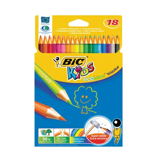 Карандаши цветные BIC &quot;Kids ECOlutions Evolution&quot;, 18 цветов, пластиковые, заточенные, европодвес, 937513, фото 1