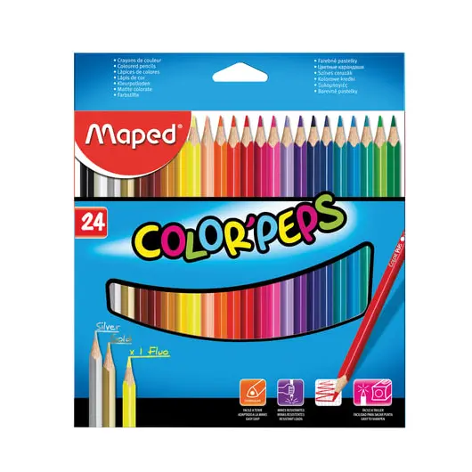 Карандаши цветные MAPED &quot;Color Pep&#039;s&quot;, 24 цвета, трехгранные, заточенные, европодвес, 183224, фото 1