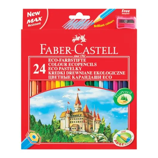 Карандаши цветные FABER-CASTELL &quot;ECO Замок&quot;, 24 цвета, с точилкой, картонная упаковка с европодвесом, 120124, фото 1