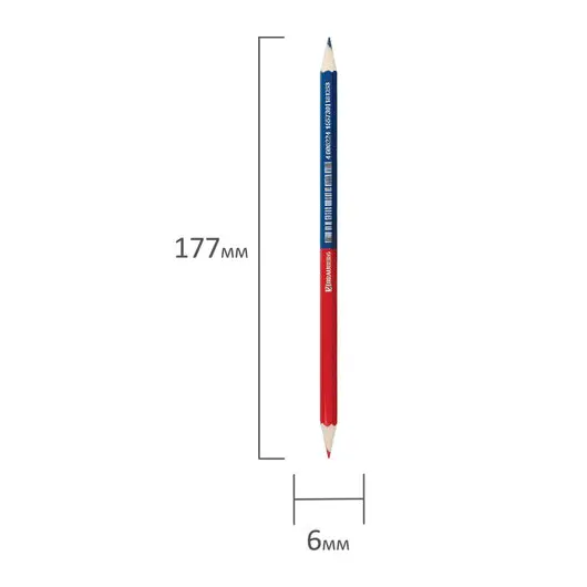 Карандаш двухцветный красно-синий, BRAUBERG, заточенный, грифель 2,9 мм, 181253, фото 3